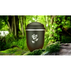 Biodegradable Cremation Ashes Funeral Urn / Casket - MONUMENT BLACK with SILVER ROSE
